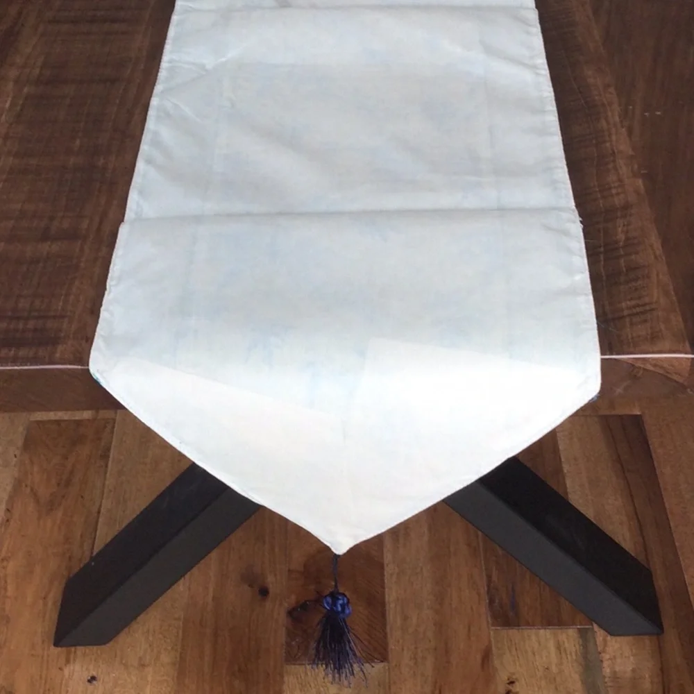 NEW Table Runner Aqua Blue with gold shimmery designs.